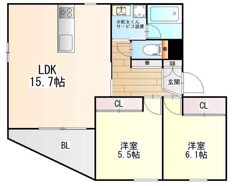 フォルモサ高砂1(2LDK/4階)の間取り写真