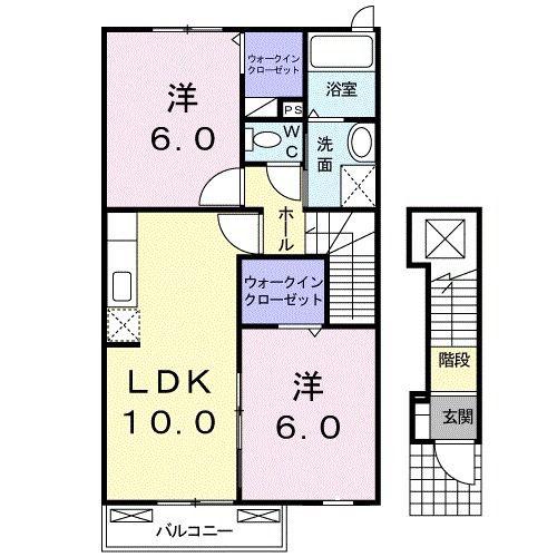 アンバーキャッスルA(2LDK/2階)の間取り写真
