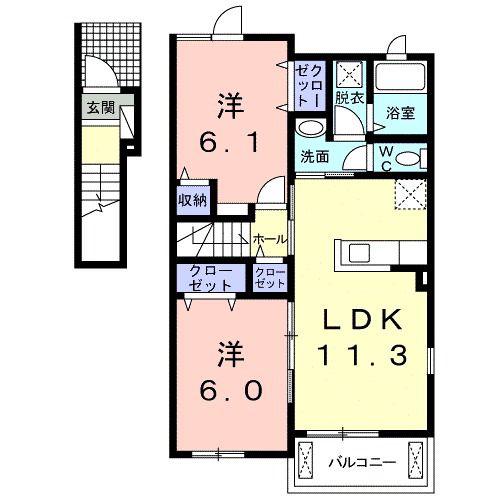 ウィステリア(2LDK/2階)の間取り写真