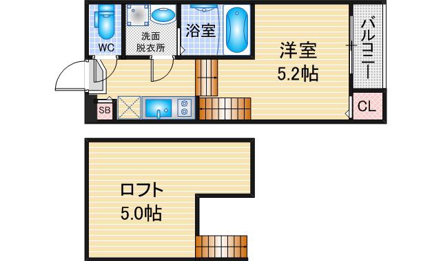 ハーモニーテラス二ツ橋(1SK/1階)の間取り写真