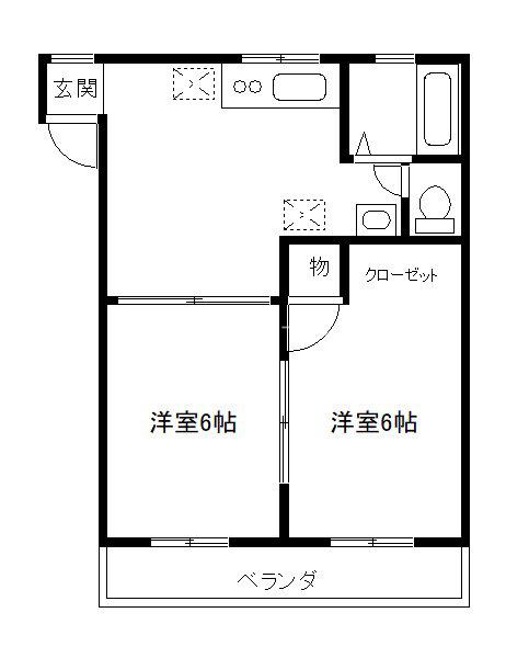 ヴィオレット千城(2DK/2階)の間取り写真