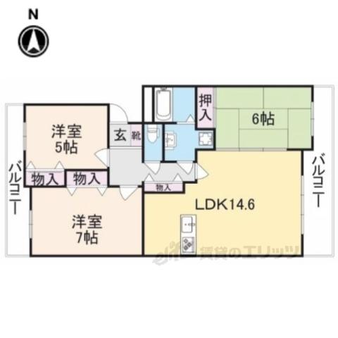 ヒルクレストあやめ池(3LDK/3階)の間取り写真