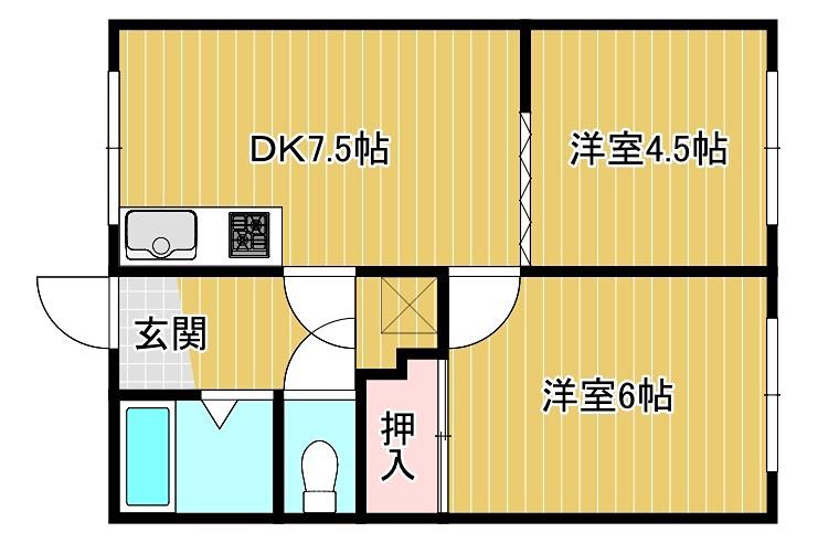 TKハイツ(2DK/2階)の間取り写真