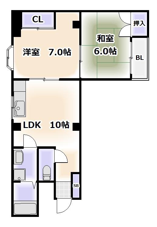 スタンドアップ桑津(2LDK/5階)の間取り写真