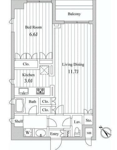 スペーシア三軒茶屋弐番館(1LDK/2階)の間取り写真