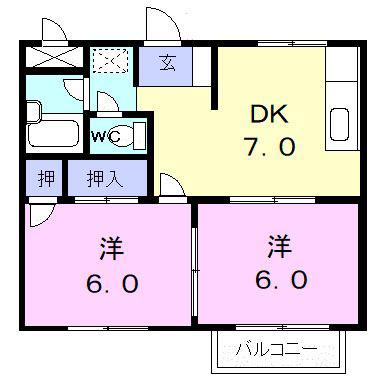 シティハイツ源II(2DK/1階)の間取り写真