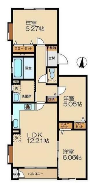 バニヤンK(3LDK/3階)の間取り写真