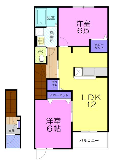 アビシニアンD(1LDK/2階)の間取り写真