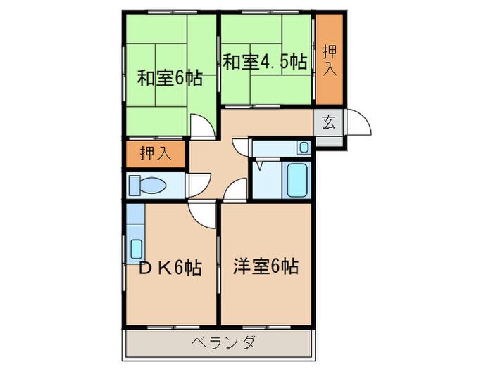 ハイネス牧野(3DK/2階)の間取り写真