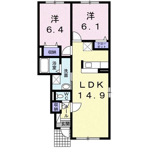 コリーヌI(2LDK/1階)の間取り写真