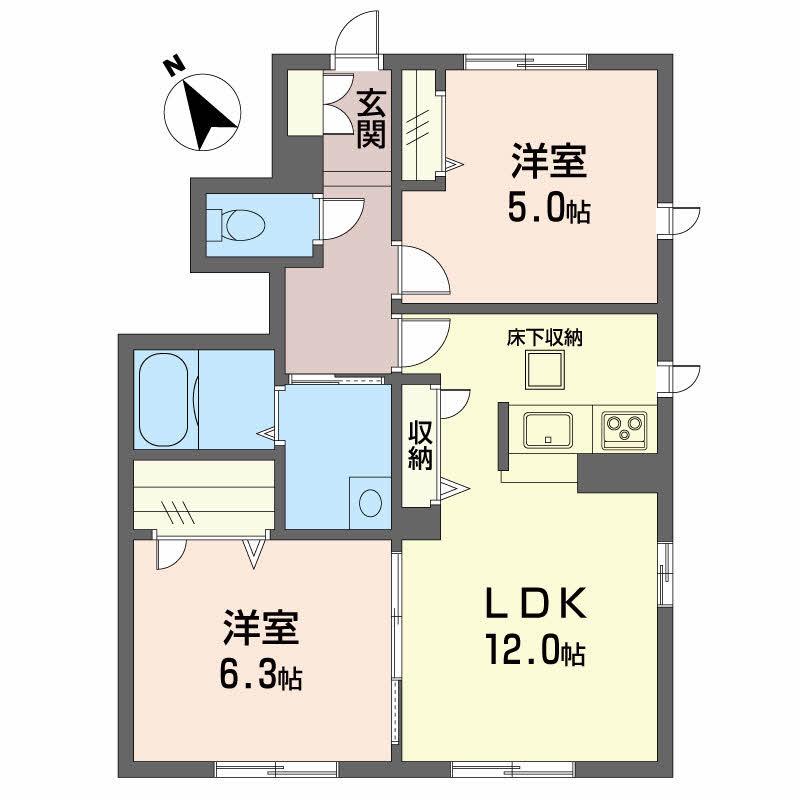 プロヌーブ中島田(2LDK/1階)の間取り写真
