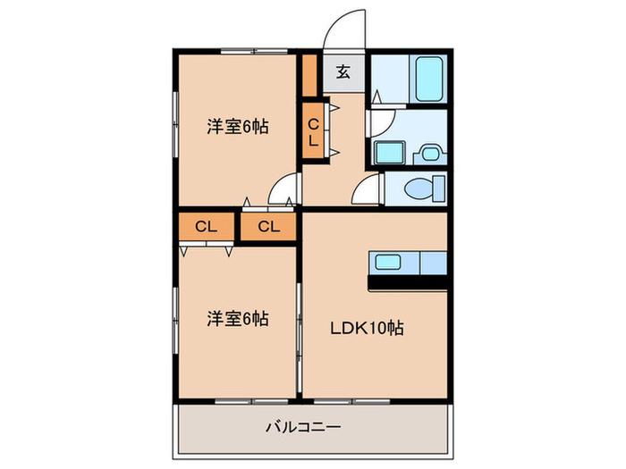 フェリスタ香椎(2LDK/1階)の間取り写真