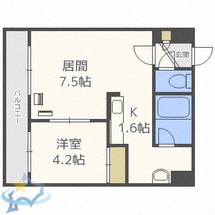 カサブランカ参番館(1LDK/7階)の間取り写真