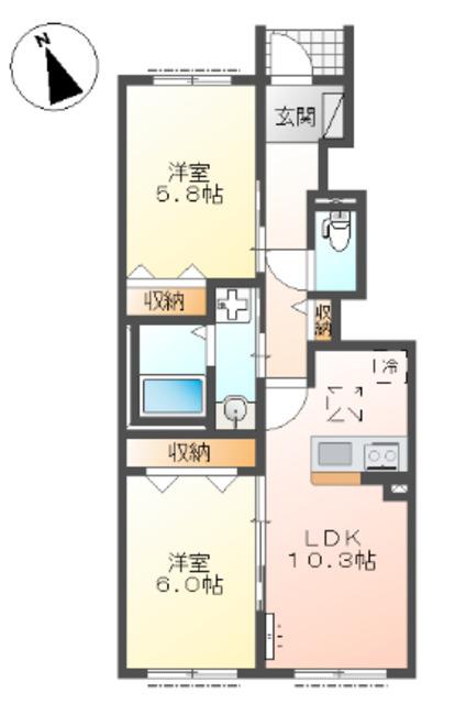 グランデ弐番館(2LDK/1階)の間取り写真