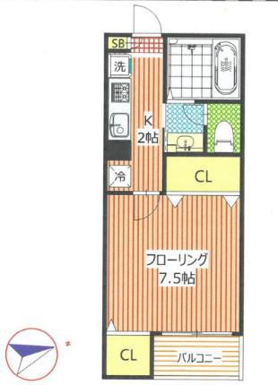 リライフ代沢(1K/2階)の間取り写真