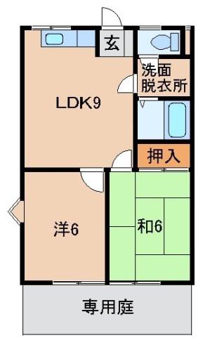 リブ直川(2LDK/1階)の間取り写真