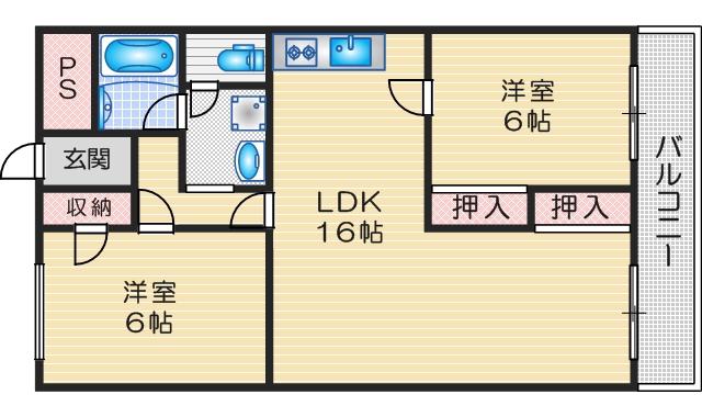 第2マンション寺直(2LDK/4階)の間取り写真