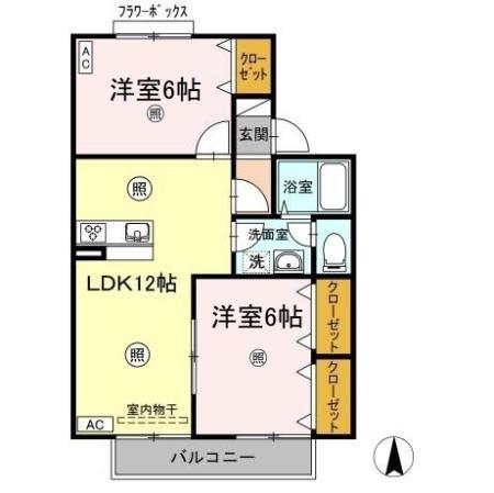 ドミール円座B(2LDK/2階)の間取り写真