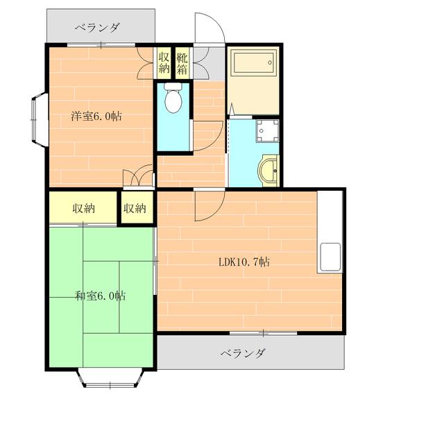 ハーモニー帯山 405(2LDK/4階)の間取り写真