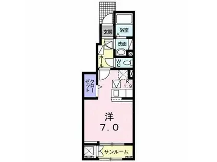 ピアチェーレ六本松(1K/1階)の間取り写真