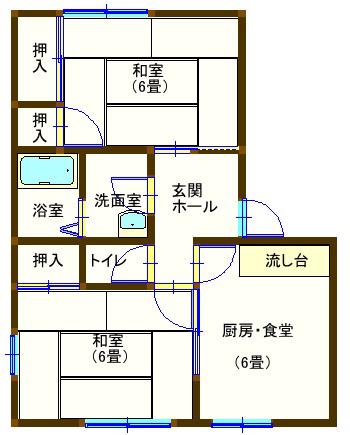 ラフォーレ常見3(2DK/1階)の間取り写真