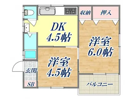 阪急甲陽線 苦楽園口駅 徒歩5分 3階建 築53年(2DK/3階)の間取り写真