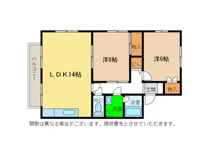 セジュール吉岡A・B・C・D・E(2LDK/2階)の間取り写真