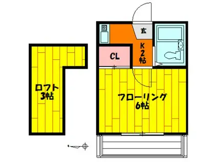 ドエル西町(1K/2階)の間取り写真