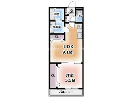 KTIレジデンス大和田B棟(1LDK/2階)の間取り写真