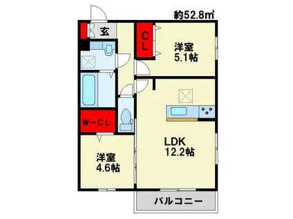 D-ROOM藤田 A棟(2LDK/1階)の間取り写真