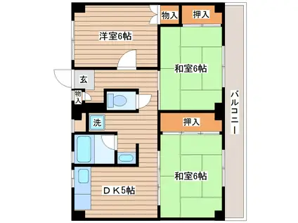 ビレッジハウス四郎丸1号棟(3DK/2階)の間取り写真