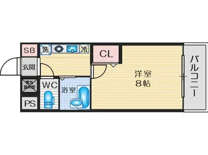 北大阪急行 緑地公園駅 徒歩13分 5階建 築27年(1K/3階)の間取り写真