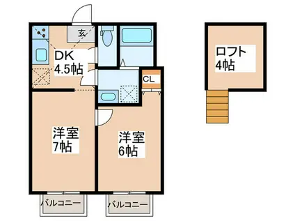 フラットハナタキ(2DK/1階)の間取り写真