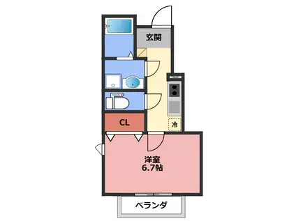 名取市上余田集合A棟(1K/1階)の間取り写真