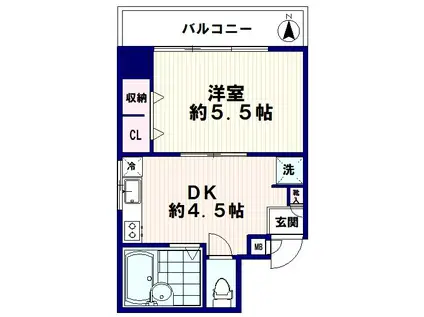 玉津マンション(1DK/2階)の間取り写真