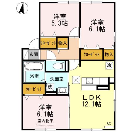 フラワーハイム寺家(3LDK/1階)の間取り写真