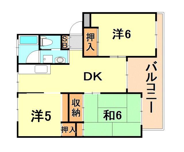 岩園サニーハイツ(3DK/4階)の間取り写真