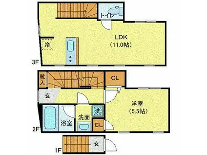 プライベートプレイス広尾(1LDK/2階)の間取り写真
