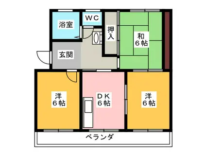 サンハイツ三保(3DK/4階)の間取り写真