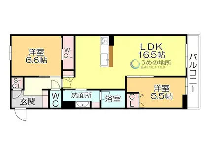 シャーメゾンレジデンス夜明(2LDK/2階)の間取り写真