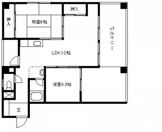 新見ビル(2LDK/4階)の間取り写真