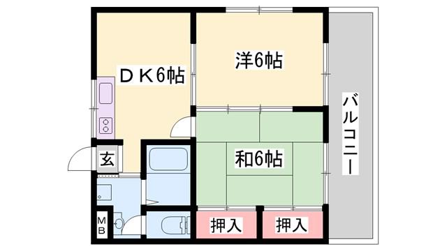 ロイヤルメゾン白浜(2DK/3階)の間取り写真