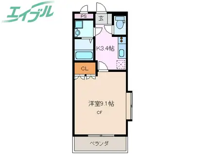 メルヴェール(1K/1階)の間取り写真