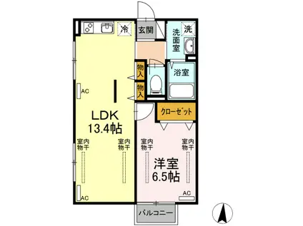 D-II(1LDK/2階)の間取り写真
