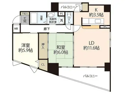 ダイアモンドビュー(2LDK/5階)の間取り写真
