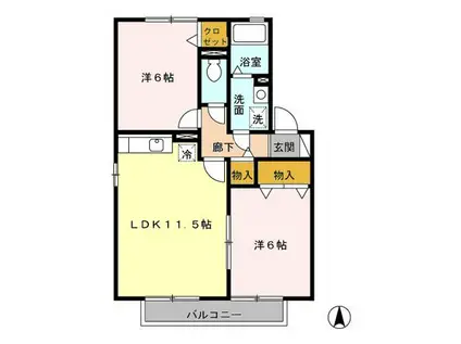 ナホトカ静里 A(2LDK/2階)の間取り写真
