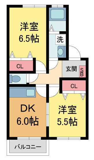 紅葉ヶ丘フォーテックII(2DK/2階)の間取り写真