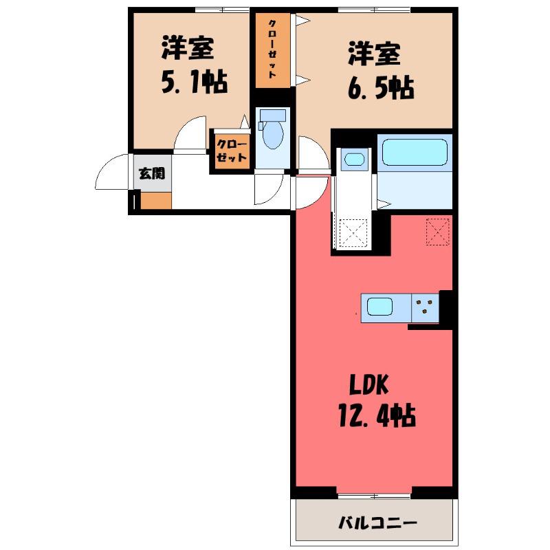 プレミアムメゾン高崎飯塚町 II(2LDK/2階)の間取り写真
