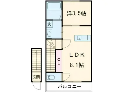 CASA PACIFICA 喜田村(1LDK/2階)の間取り写真