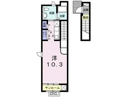 ウイングK IV(ワンルーム/2階)の間取り写真